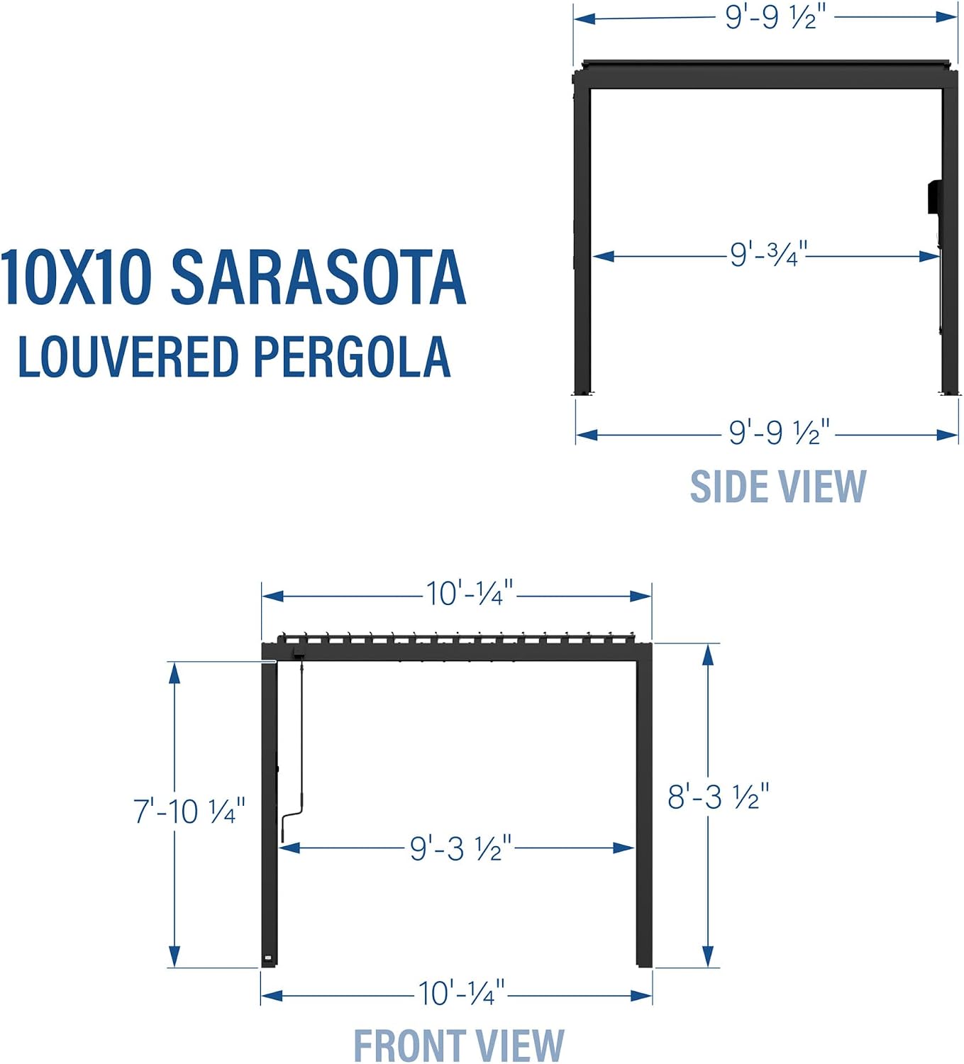 Backyard Discovery Sarasota 10' x 10' Galvanized Steel Louvered Pergola Kit with Adjustable Roof, Shade, Rain Protection, High-Wind Rating, Gutter System for Outdoor Patio, Garden, Deck, Entertaining