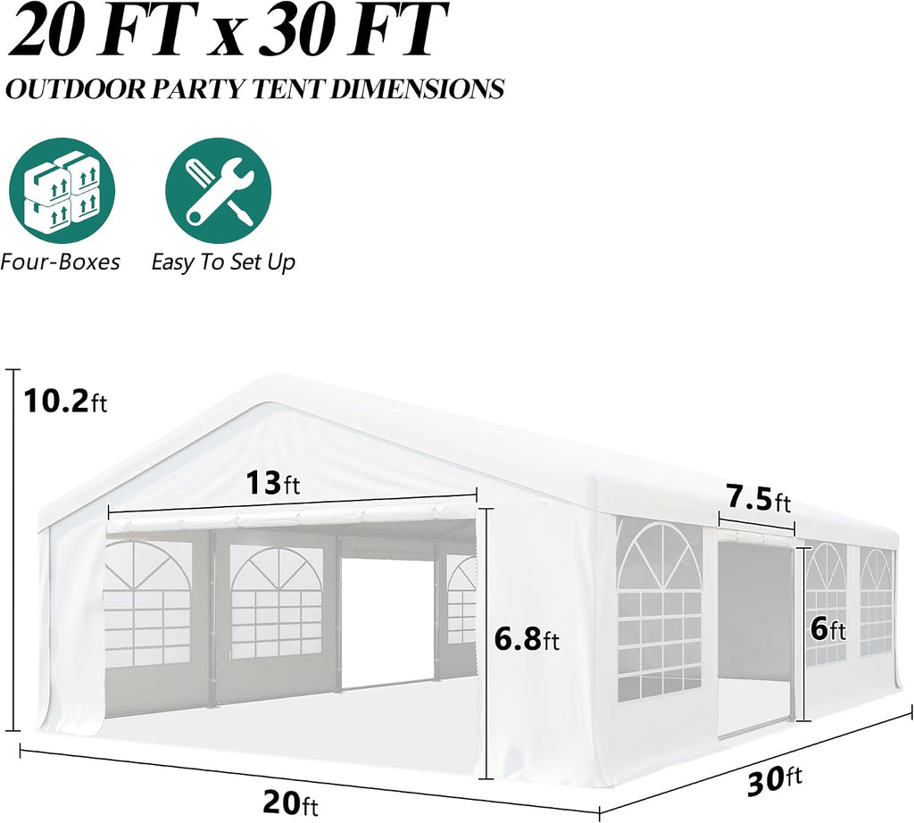 GARTOO 20' x 30' Canopy Party Tent & Carport - Heavy Duty Outdoor Wedding Gazebo with 4 Sand Bags, Event Shelter Canopy for Outdoor Event, Wedding, Birthday Party