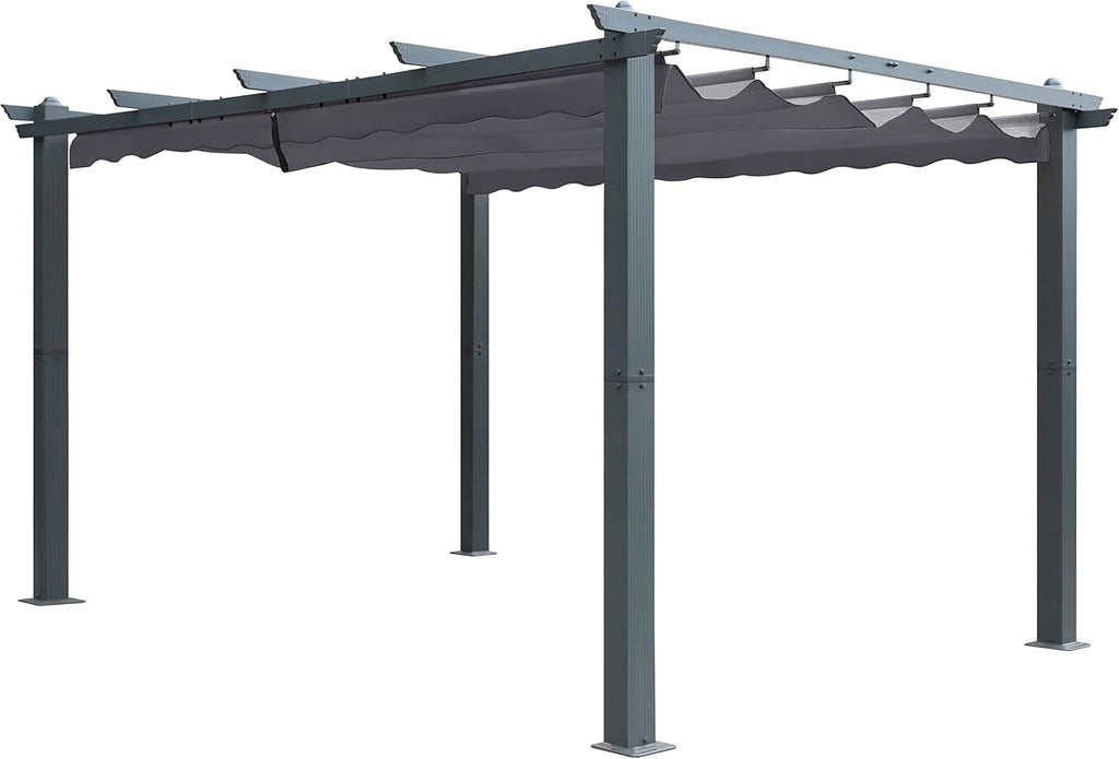 BlueWish 10'x13' Outdoor Pergolas, Metal Pergola with Upgraded Retractable Pergola Canopy, Aluminum Pergolas and Gazebos Heavy-Duty Shelter Sun Shade for Patio Yard, Gray