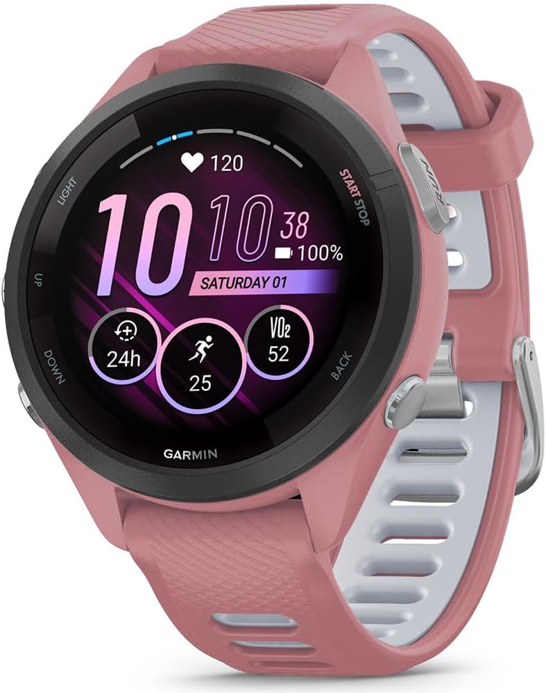 Garmin 010-02810-05 Forerunner 265S GPS Smartwatch Light Pink/Whitestone | Official USA Partner Model | Bundle with Deco Essentials Exclusive 26 Month CPS Enhanced Protection Pack