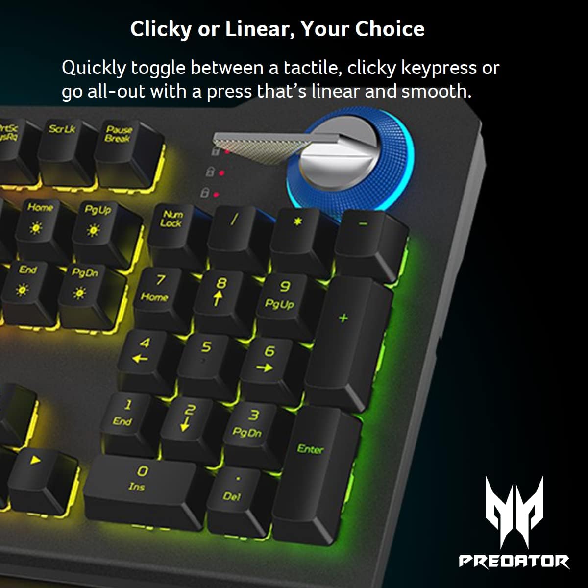 acer Predator Aethon 700 Gaming Keyboard:Clicky or Linear-Your Choice|Per-Key 16.8M RGB Colors Backlighting|Programmable|Dedicated Media Keys & Dial|100% Anti-Ghosting|Magnetic Wrist Rest,(Pack of 1)