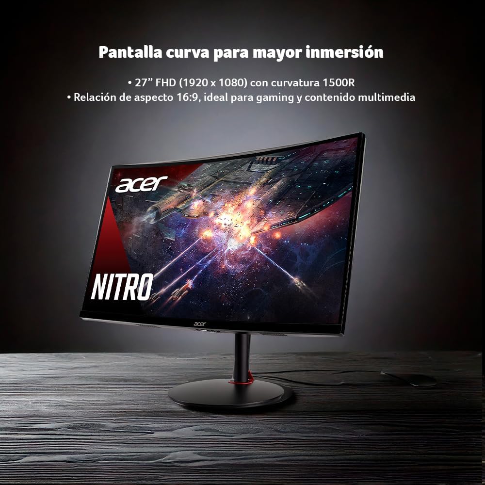 acer Nitro 27' 1500R Curved Full HD PC Gaming Monitor | AMD FreeSync Premium | 240Hz | 1ms VRB | Speakers | HDR10 | ErgoStand | VESA Mounting Compliant | 1 x DP 1.4 & 2 x HDMI 2.0 | XZ270 X2bmiiphx