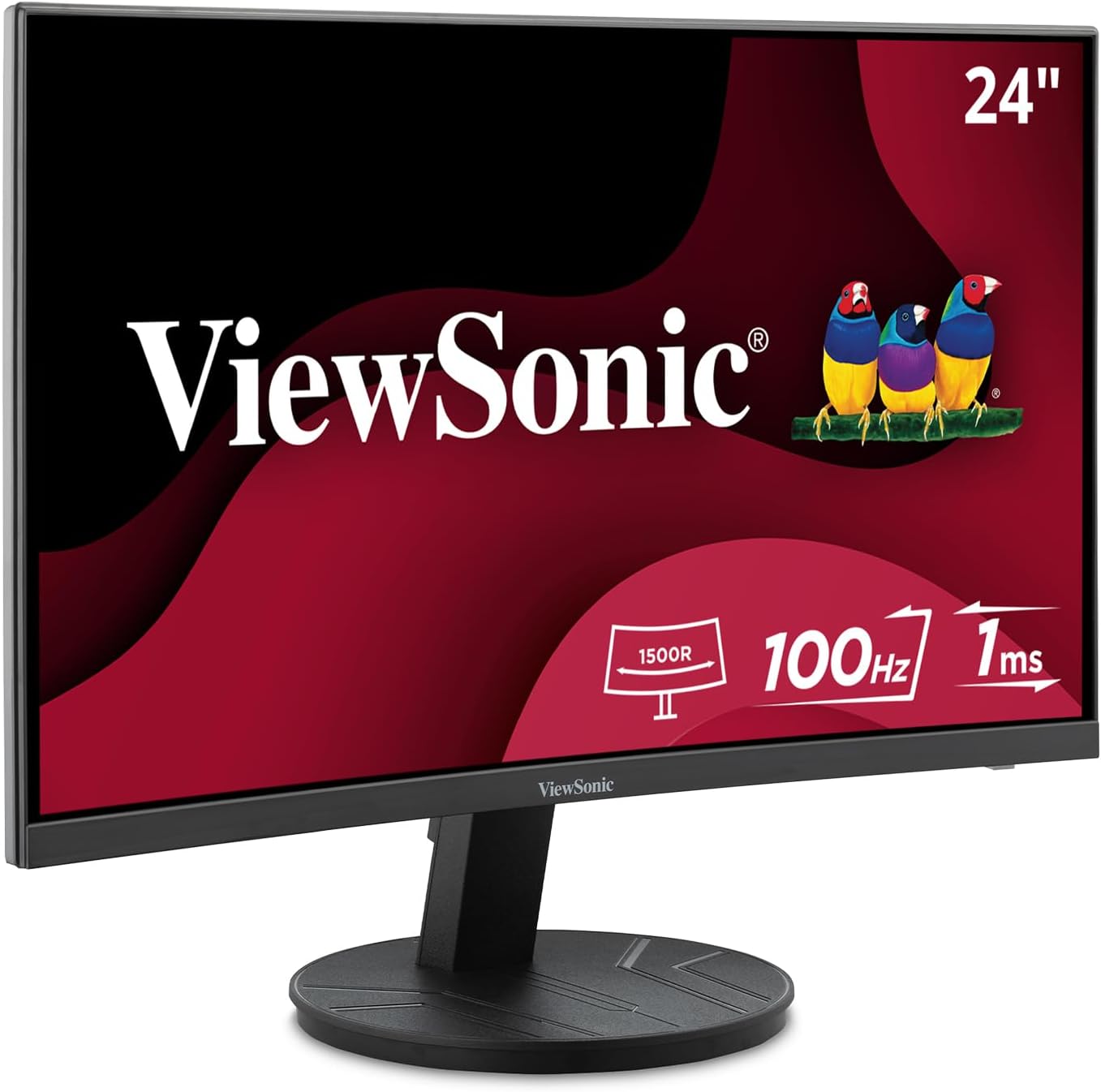 ViewSonic VA2416C 24 Inch 1080p Curved Monitor, Frameless Design with Variable Refresh Rate for Home Entertainment, HDMI, and DisplayPort Inputs