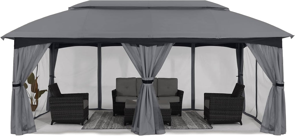 ABCCANOPY Outdoor Patio Gazebo 10x20 - Double Roof Canopy with Mosquito Netting for Backyard, Deck, Garden, Lawn, Dark Gray