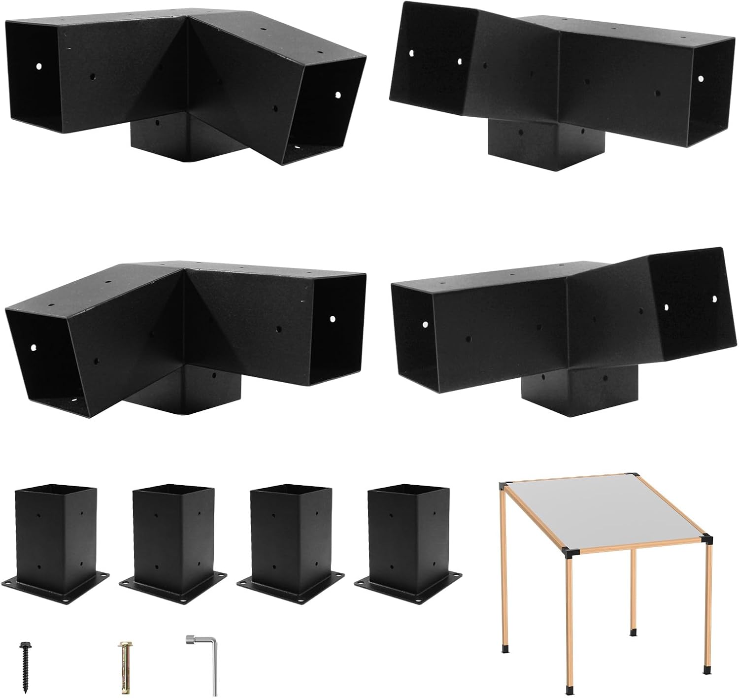 15° Pergola Brackets 75° Corner Bracket with Post Base, pergola kit for 4x4'' (Actual: 3.64x3.64''), Pergola Bracket Kit 4x4 Powder-Coated, Wooden Beams Lumber Gazebos Patio Pergola Lean to Porch Roof