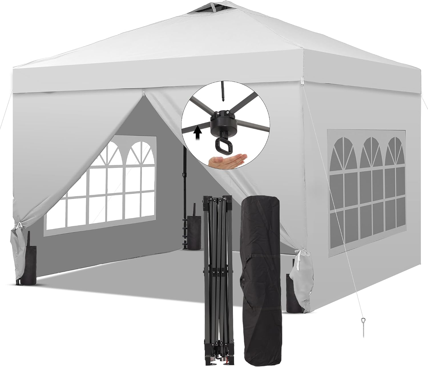 10x10 Pop Up Canopy Tent with One Push Setup, Portable Sun Shade Tent, Instant Easy Up Canopy with 4-Sidewalls & Wheeled Bag, Outdoor Fldable Gazebo with Vent Top, White.