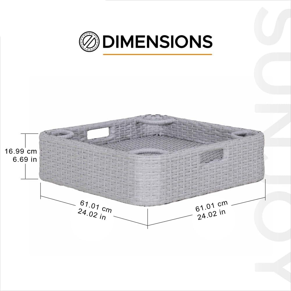 SUNJOY Floating Pool Canopy with Add-on Wicker Floating Tray 24x24 in & 36x24 in,Grey