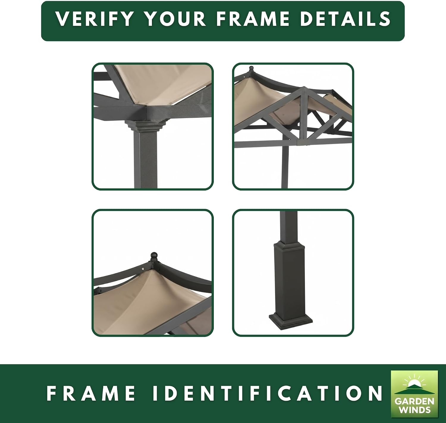 Garden Winds Heavy Duty Reinforced RipLock 500 Replacement Canopy Top Cover Compatible with Garden Treasures 10' x 10' Pergola Models GF-9A037X, GF-12S039B - Beige