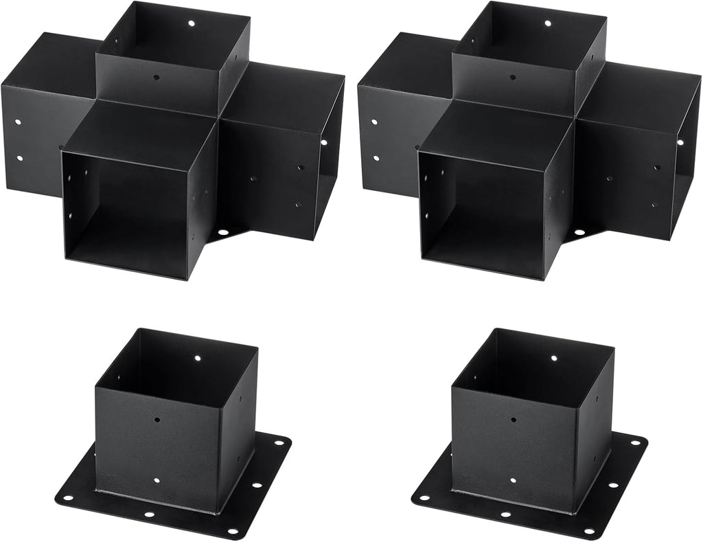 VEVOR Pergola Bracket Kit 6''x6''(Inner Size 5.6x5.6), 4pcs 4-Way Heavy Duty Corner Bracket Woodworks DIY Post Base Kit, Easy Installation Wooden Beams for Gazebos, Patio Pergolas, Log Cabin