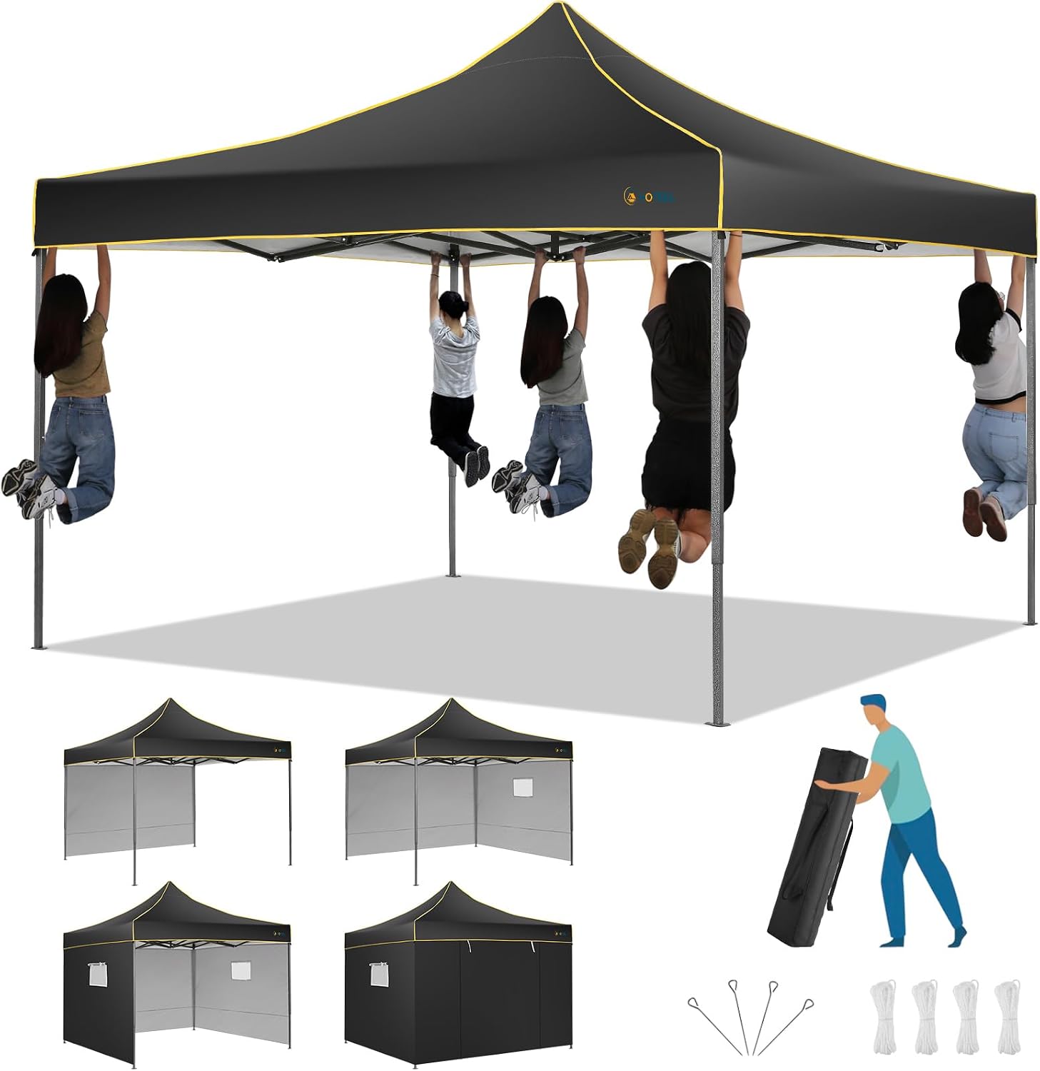 COBIZI 12x12 Pop Up Canopy Tents for Parties, 12 x 12 Heavy Duty Commercial Instant Event Party Tent Easy Up Gazebo with Roller Bag & Sand Bags, Black(Frame Thickened & Waterproof)