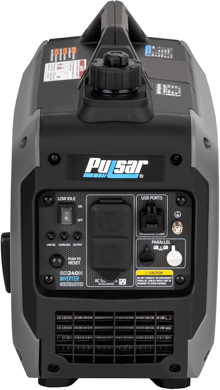 Pulsar 2,400W Portable Gas-Powered Quiet Inverter Generator With USB Outlet & Parallel Capability, GD240N