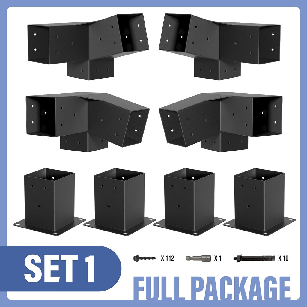 15° Pergola Bracket, 75° Corner 3-Way Pergola Right Angle Bracket with Post Base, Raised Wood Bracket for 4'x4' (Inner Dimensions: 3.5'x3.5') Wooden Beam, Pergola, Garden, Gazebo,... (Set 8)