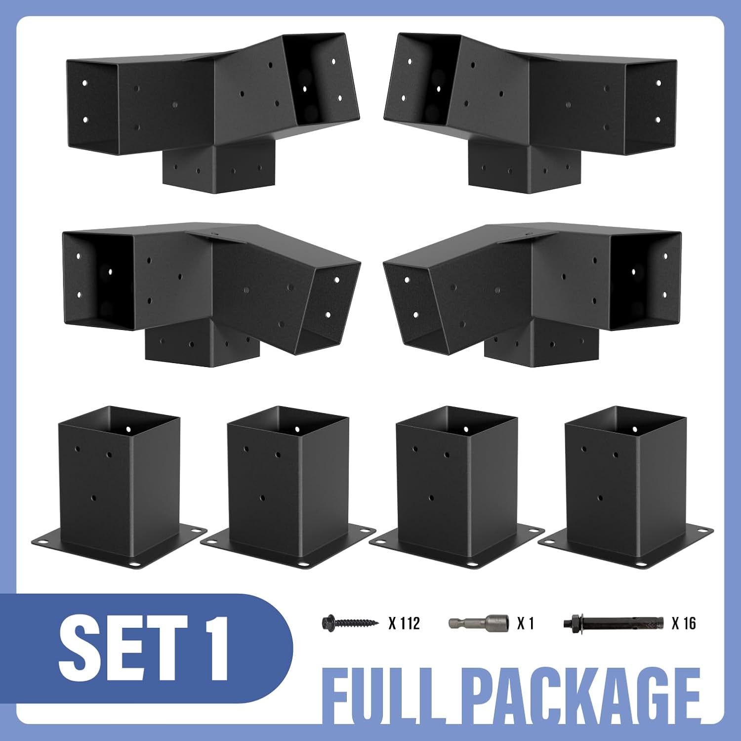 15° Pergola Bracket, 75° Corner 3-Way Pergola Right Angle Bracket with Post Base, Raised Wood Bracket for 4'x4' (Inner Dimensions: 3.5'x3.5') Wooden Beam, Pergola, Garden, Gazebo,... (Set 8)