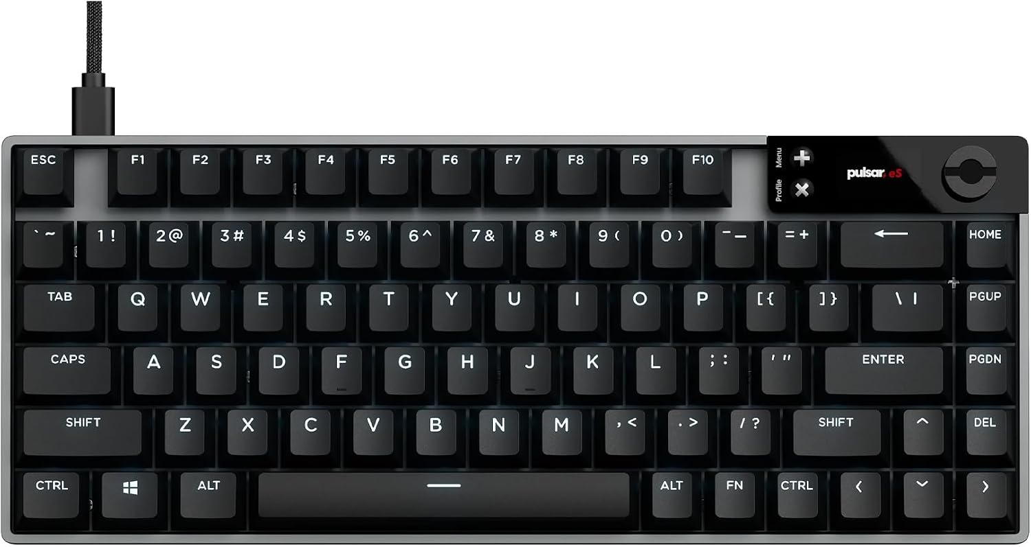Pulsar Gaming Gears eS HE 70 Mechanical Gaming Keyboard, 8K Scan Rate & 8K Polling for Ultra-Low Latency, Hot Swappable, PBT Double-Shot Keycaps, RGB Backlit, Volume Knob, 70%, 79keys (Black)