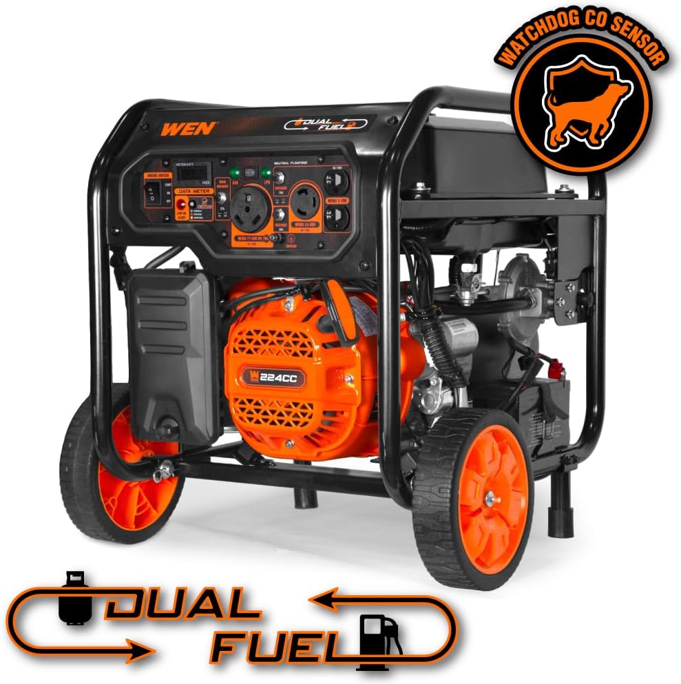 WEN 5,600-Watt Dual Fuel Portable Generator with Wheel Kit, Electric Start, and CO Watchdog (DF5600X)
