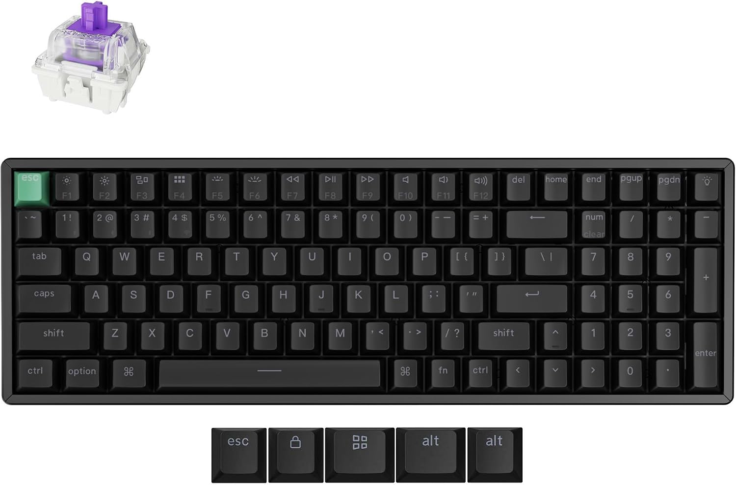 Keychron K4 HE 96% Wireless Hall Effect Keyboard with Number Pad, Rapid Trigger Magnetic Switches, QMK Launcher, 2.4GHz/Bluetooth/Wired, Mac & Windows, Aluminum Frame, Black (Shine-Through)