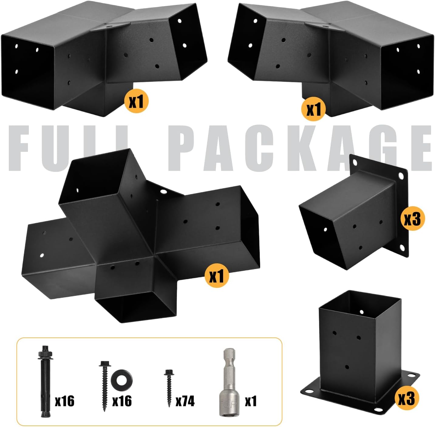 Pergola Kit, 15° 3-Way Slanted Roof Pergola Bracket Set, Roof Wall Mount Extension Bracket 4' x 4' (Actual 3.5' X 3.5') - Set 9