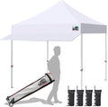 Eurmax USA 10x10 Pop Up Canopy Tent, Commercial Grade Event Tent with Patented No-Tip Rolling Bag, 24sqft Extension Awning, UV-Shield Fade & Water Resistant Top (White)