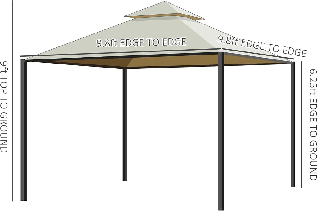 Outsunny 10' x 10' Steel Outdoor Patio Gazebo with Polyester Privacy Curtains, Two-Tier Roof for Air, Large Design