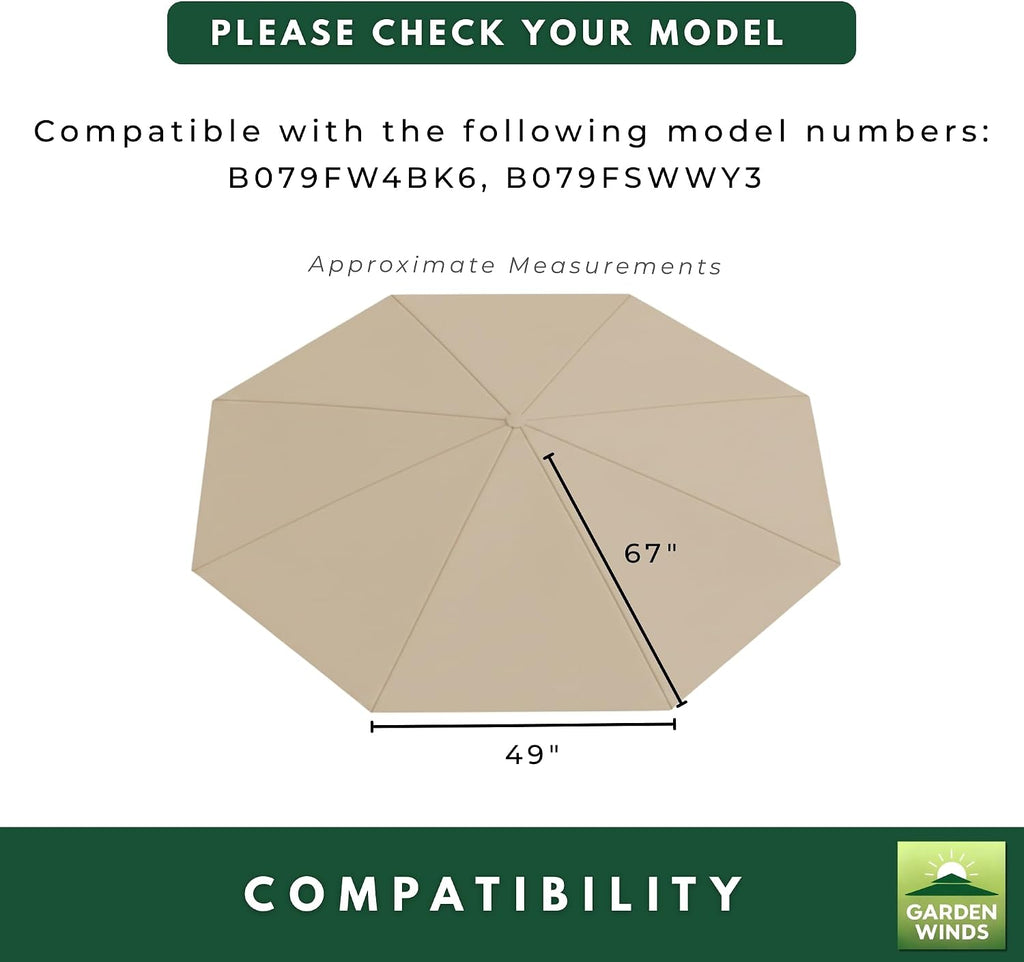 Garden Winds Reinforced Replacement Canopy Top Cover Compatible with The Abba Patio 11' Round Umbrella - Classic Sand, Riplock 350