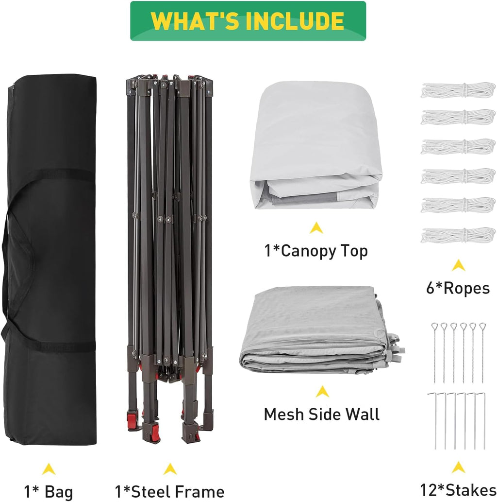 Pop-Up Gazebo 13 * 13 ft 6 Sided, Canopy Tent with Mesh Windows & Portable Carry Bag, Adjustable Tent Outdoor Pergola for Backyard & Patio Furniture (Light Grey + Dark Grey)