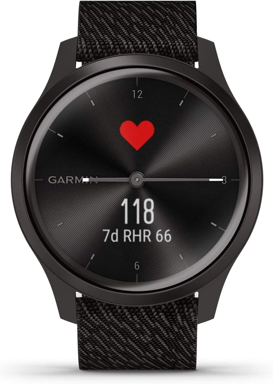 Garmin vivomove Style, Hybrid Smartwatch with Real Watch Hands and Hidden Color Touchscreen Displays, Graphite with Black Woven Nylon Band