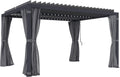 Outsunny 10 x 13 ft. Louvered Pergola Hardtop Gazebo with Adjustable Aluminum Roof and Frame, Outdoor Pergola with Curtains and Netting, for Garden, Lawn, Backyard, and Deck, Dark Gray