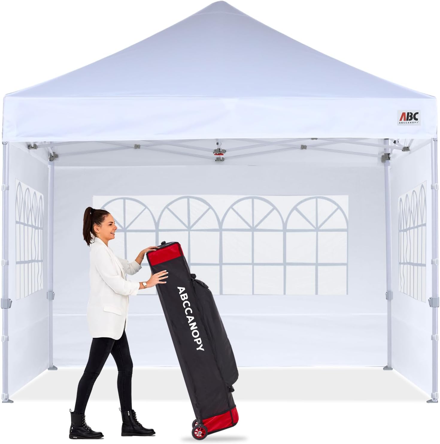 ABCCANOPY Outdoor Winter Gazebo 10x10, Premium Instant Pop Up Canopy Tent with Elegant Church Window,Snow and Rain Protection, Bonus Wheeled Bag,White