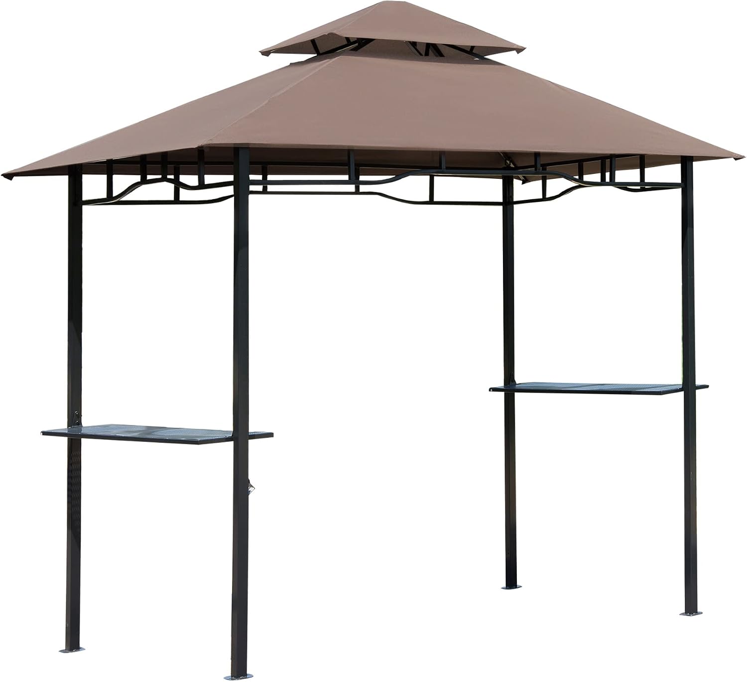 Outsunny 8' x 5' Grill Gazebo with Double Roof, Outdoor BBQ Gazebo with 2 Side Shelves, Steel Grill Tent Canopy for Patio Yard Garden, Coffee