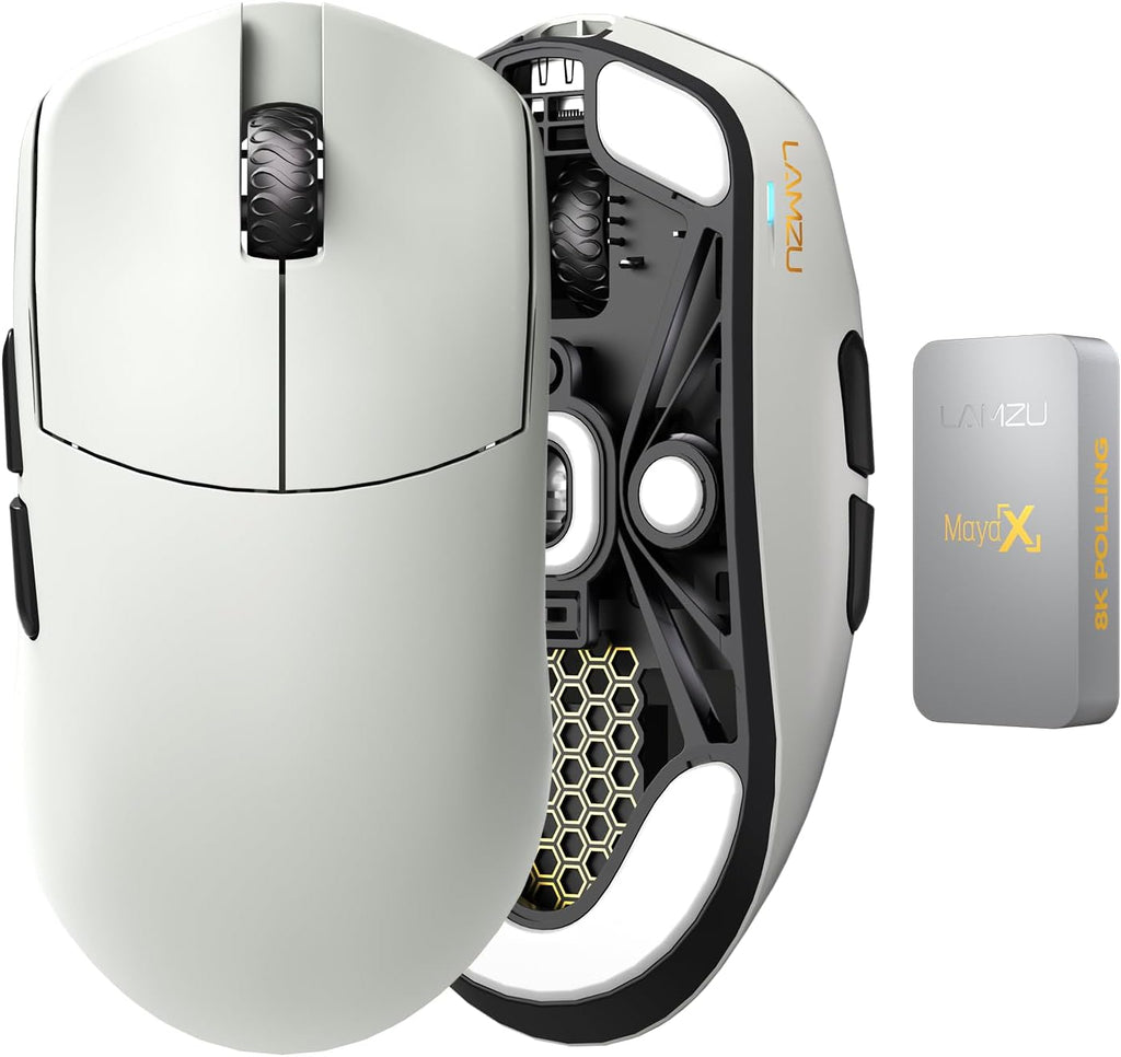 Lamzu Maya X Wireless Gaming Mouse, Ultra Lightweight 47g, Optical Switch, Maximum 30000 DPI, Symmetrical, MCU Nordic 52840, Dust-Proof Encoder, PAW3950 Sensor(Larger Maya) (Grey)
