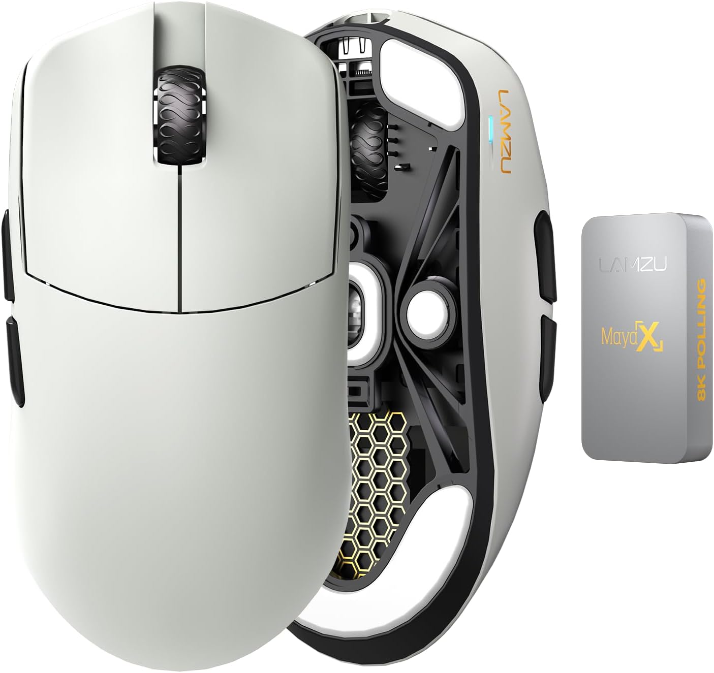 Lamzu Maya X Wireless Gaming Mouse, Ultra Lightweight 47g, Optical Switch, Maximum 30000 DPI, Symmetrical, MCU Nordic 52840, Dust-Proof Encoder, PAW3950 Sensor(Larger Maya) (Grey)