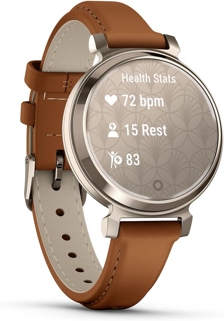 PlayBetter Garmin Lily 2 Classic (Cream Gold/Tan Leather) Women's Fitness Smartwatch Bundle - Ladies Watch with Hidden Display, 5-Day Battery & Garmin Pay - Includes Portable Charger