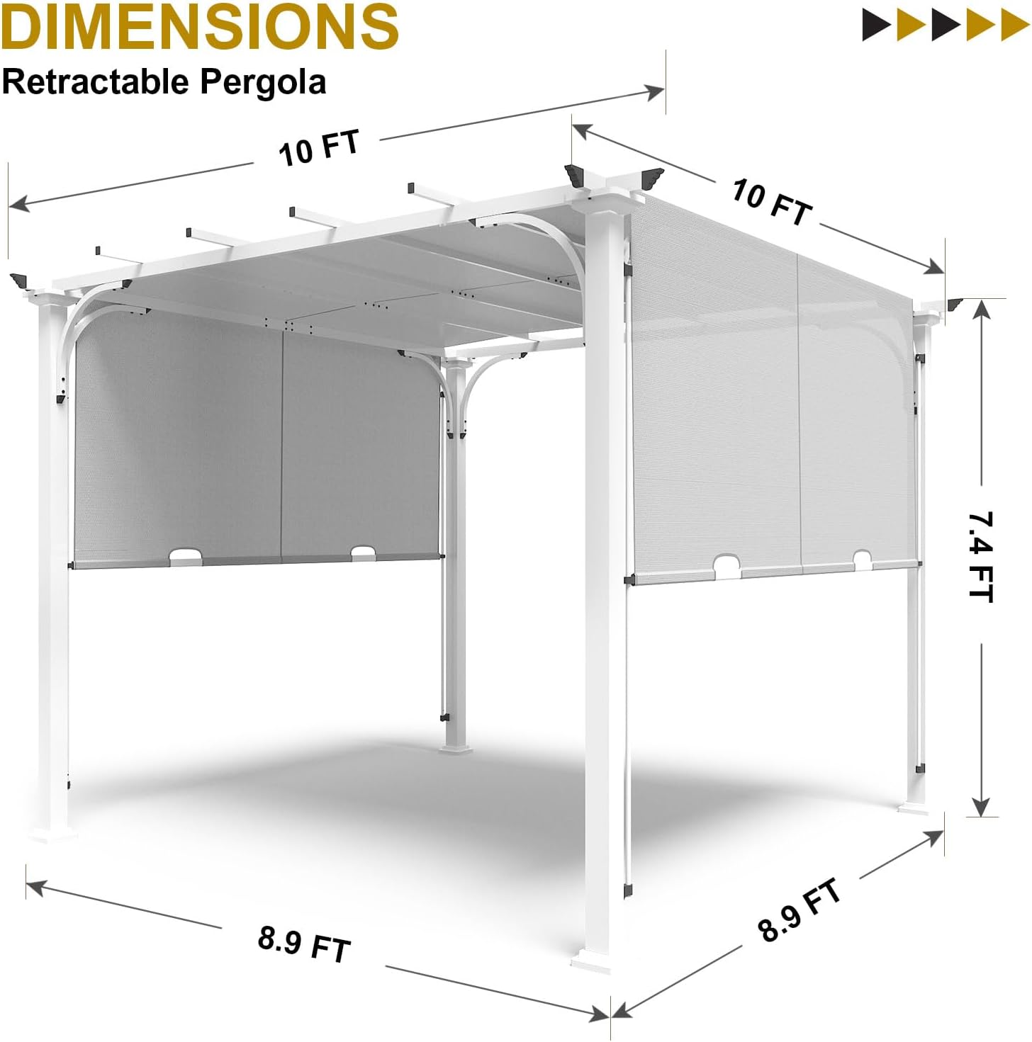 COOS BAY 10x10 Outdoor Retractable Pergola, Steel Frame Pergola for Patio, Backyard & Garden, Weather Resistant Textilene Shade, Gray