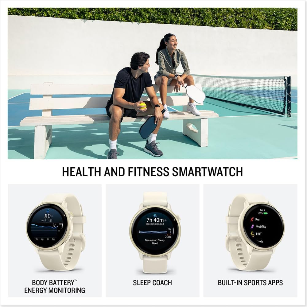 Garmin 010-02985-01 VIVOACTIVE 6 Health & Fitness GPS Smartwatch, Bone with Silicone Band Bundle with 2 YR CPS Enhanced Protection Pack, Deco Essentials Silicone Dust Covers & 2-Pack Screen Protector