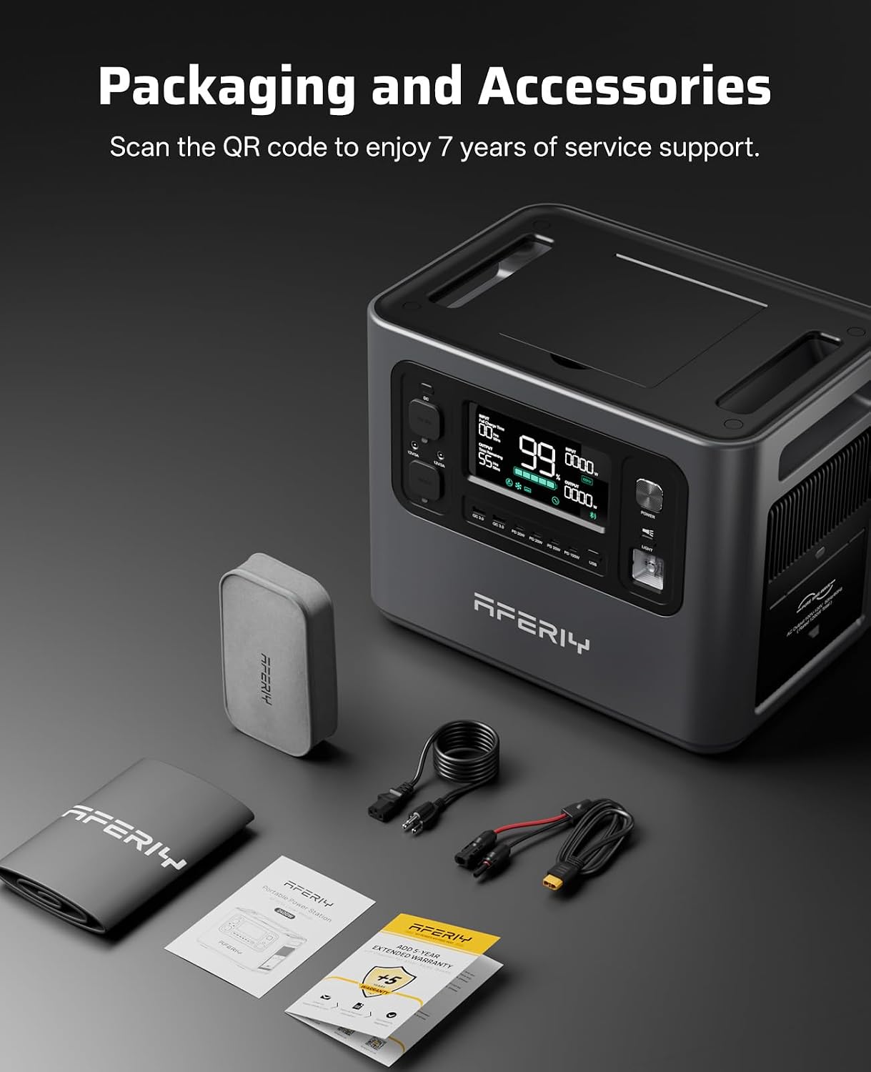 AFERIY 2048Wh Portable Power Station 2400W (Peak 4800W),P210 LiFePO4 Battery Generator,AC Fast Charging, 12V/25A XT60 DC output port,UPS Power Outages,Home Backup,Camping(Solar Panel Optional)