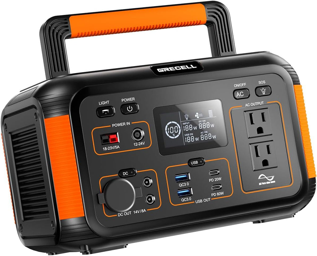 GRECELL 500W Portable Power Station 444Wh Solar Generator with 110V Pure Sine Wave AC Outlet/PD60W, 1000W Peak power station for Camping Trip RV Outdoor Home Emergency Backup & Solar Powered