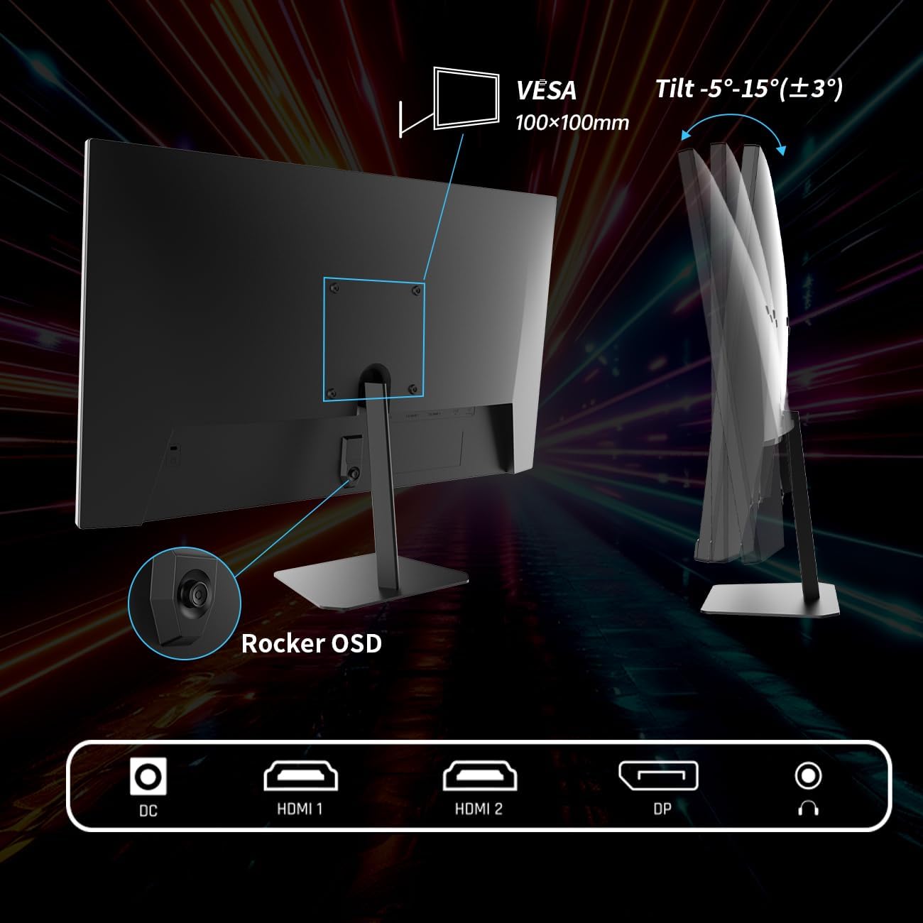 KTC 24.5'' Gaming Monitor, FHD 1080P 180Hz (Up to 200Hz) Fast IPS 128% sRGB Computer Monitor, HDR10, Adaptive Sync, Eye Care PC Gamer Monitor, HDMIx2, DP, VESA Mountable, Tilt Adjustable, H25T7
