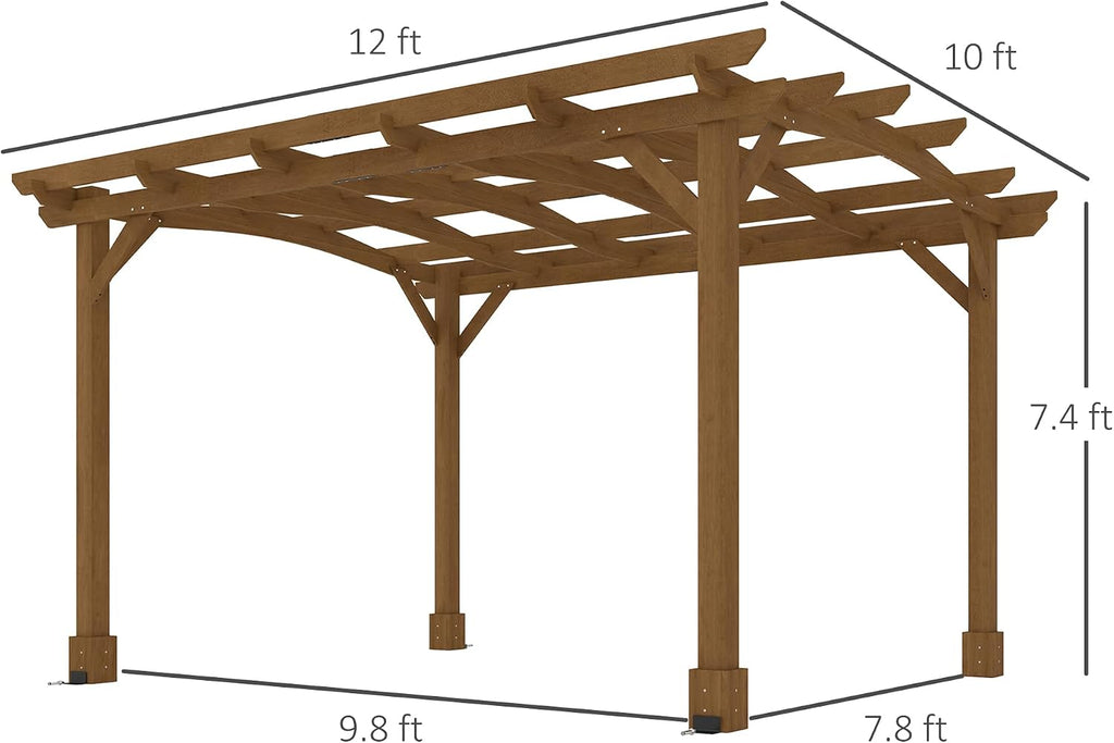 Outsunny 10' x 12' Outdoor Pergola with Arched Roof for Climbing Plant Support, Wood Gazebo Grape Trellis with Stable Structure, Concrete Anchors for Patio, Garden, Deck, Backyard, Dark Brown