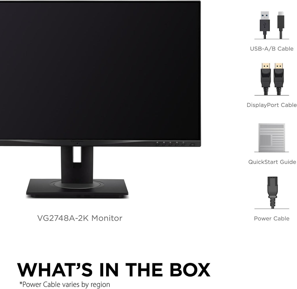 ViewSonic VG2748A-2K 27 Inch 1440p Monitor, IPS with Ambient Light Sensor and Privacy Alert for Smooth Home and Office Productivity, Advanced Ergonomics, HDMI, USB Hub, and DisplayPort Inputs