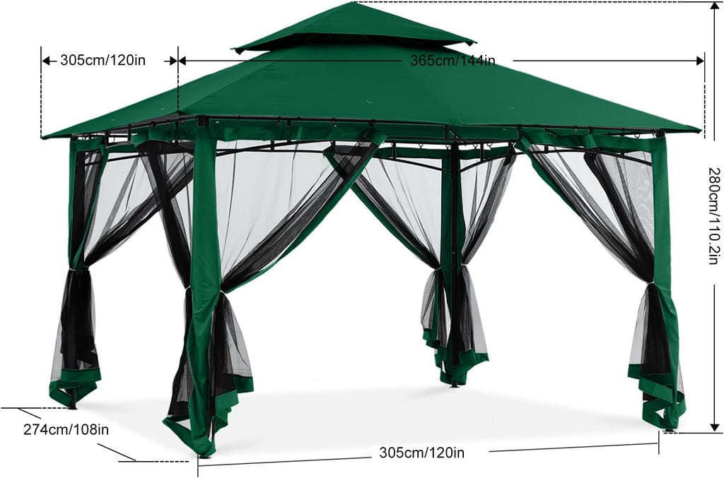 ABCCANOPY Gazebos for Patios 10x12 - Outdoor Steel Frame Gazebo with Mosquito Netting for Lawn Backyard Garden Deck (Forest Green)