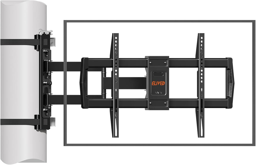 ELIVED Pillar TV Mount for Most 32'-75' TVs, Column TV Mount for Gazebo Patio Pergola, No Drill Full Motion tv Bracket Swivel and Tilt, Fits Multi-Shaped Poles, Max VESA 600x400mm, 88 Lbs.