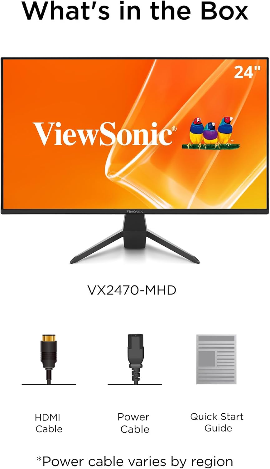 ViewSonic VX2470-MHD 24 Inch 1080p Monitor, IPS Display with 120Hz and Variable Refresh Rate for Ultimate Home Entertainment, Eye Care Technology, HDMI, and DisplayPort Inputs