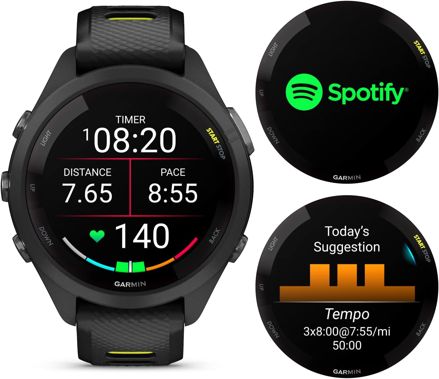Garmin Forerunner 265S Music GPS Running 42 mm Smartwatch, Black with AMOLED 1.1in Touchscreen Display White Earbuds Bundle, Black +Wht EarBuds