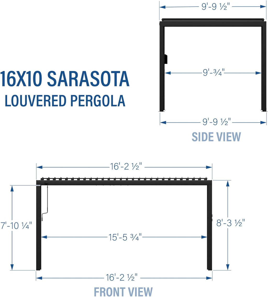 Backyard Discovery Sarasota 16' x 10' Galvanized Steel Louvered Pergola Kit with Adjustable Roof, Shade, Rain Protection, High-Wind Rating, Gutter System for Outdoor Patio, Garden, Deck, Entertaining