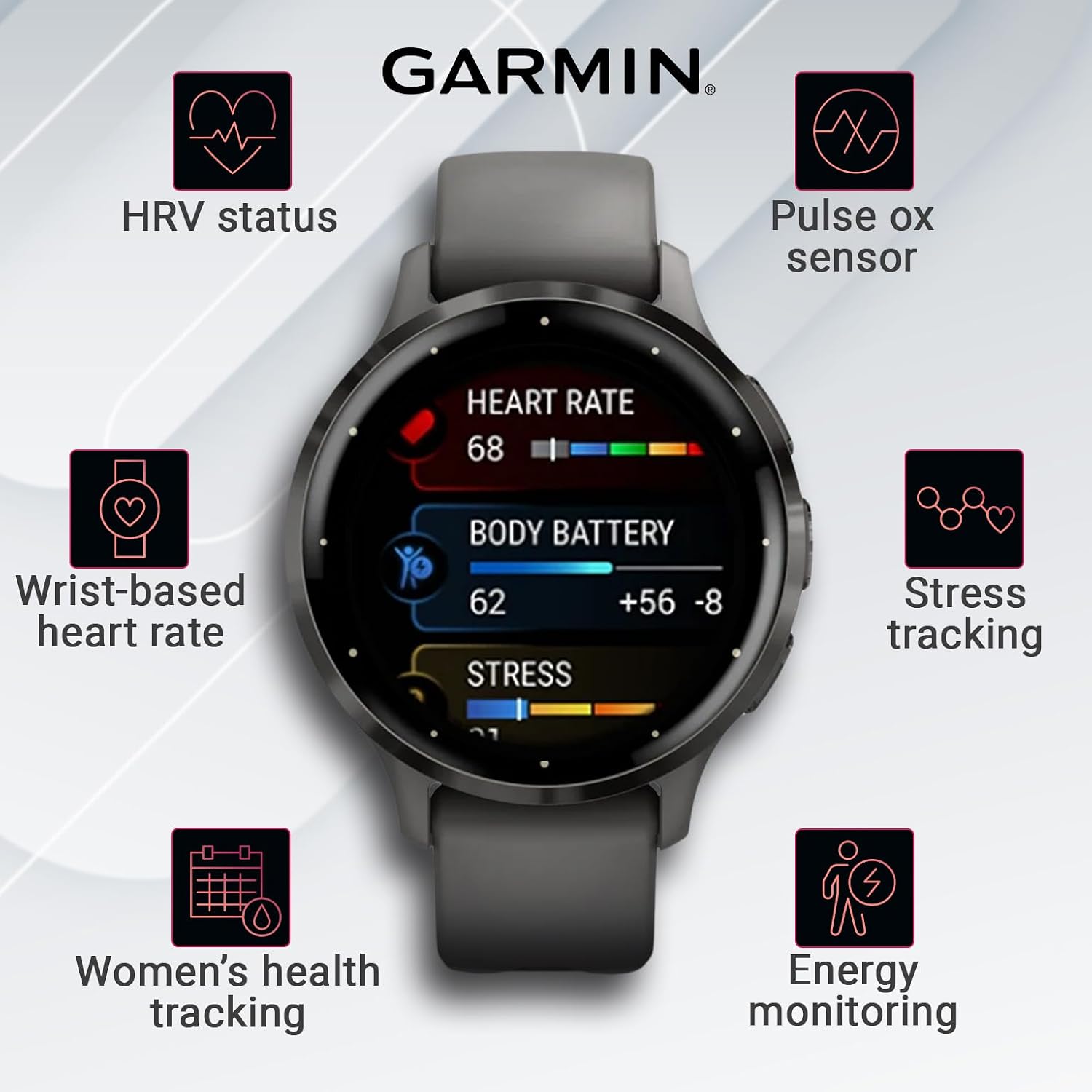 Garmin Venu 3S GPS Smartwatch AMOLED Display 41mm Watch, Health and Fitness Features, Up to 10 Days of Battery, Sleep Coach, Pebble Gray with White Earbuds Bundle