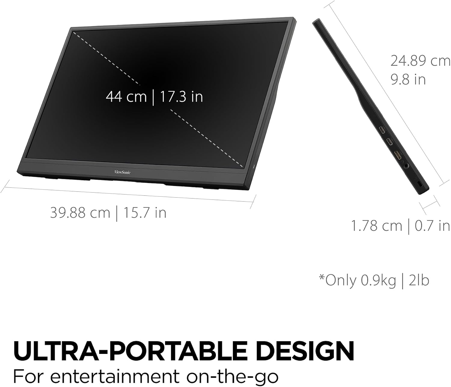 ViewSonic VX1754 17 Inch 1080p Portable Gaming Monitor, IPS Display with 144Hz for Second Screen Productivity and High-Speed Gameplay, Built-in Stand, 60W USB-C, and Mini HDMI Inputs
