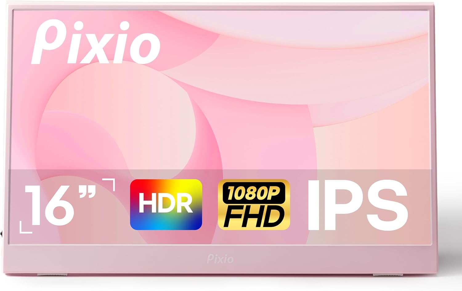Pixio PX160 Wave Pink Portable Monitor 15.6 inch 60Hz FHD 1080p IPS Panel HDR Screen Cover Stand USB-C HDMI Laptop Screen Extender Portable Monitor for Laptop, PC, Console, Phone