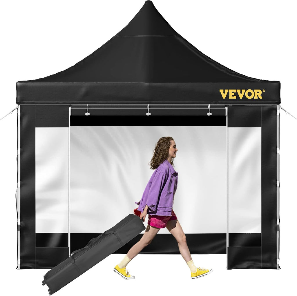 VEVOR 10x10 FT Pop up Canopy with Removable Sidewalls, Waterproof Winter Instant Canopies, Portable Gazebo Tent with Wheeled Bag, UV Resistant Enclosed Canopy for All-Weather Outdoor Events Black