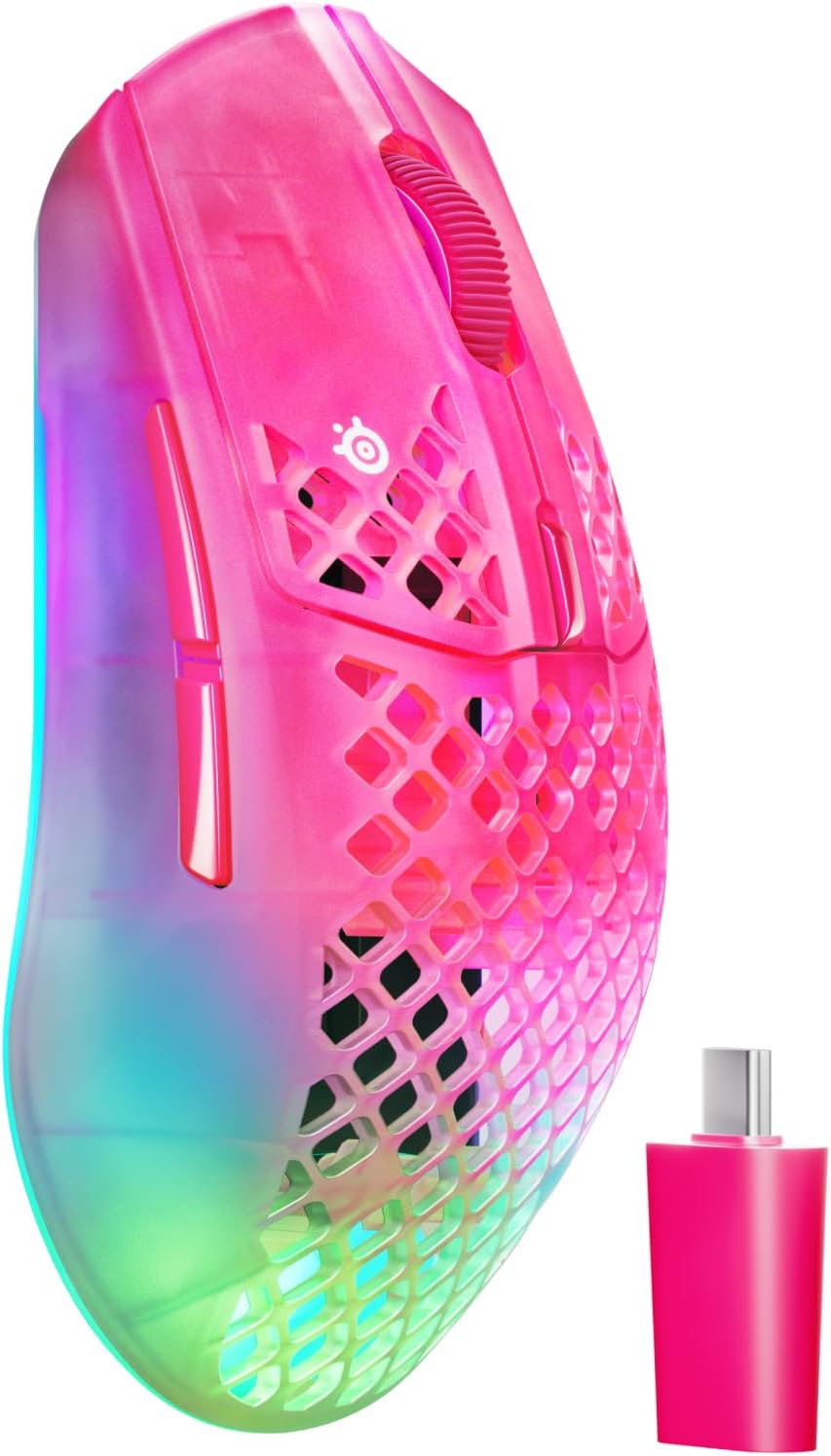 SteelSeries Aerox 3 Wireless Gen 2 - Super-Light 68g Gaming Mouse, 4K Polling, 26K DPI Optical Sensor, 200 Hour Battery, IP54 Water Resistant, 80m Click Durability, RGB, 100% PTFE Feet - Magenta Haze