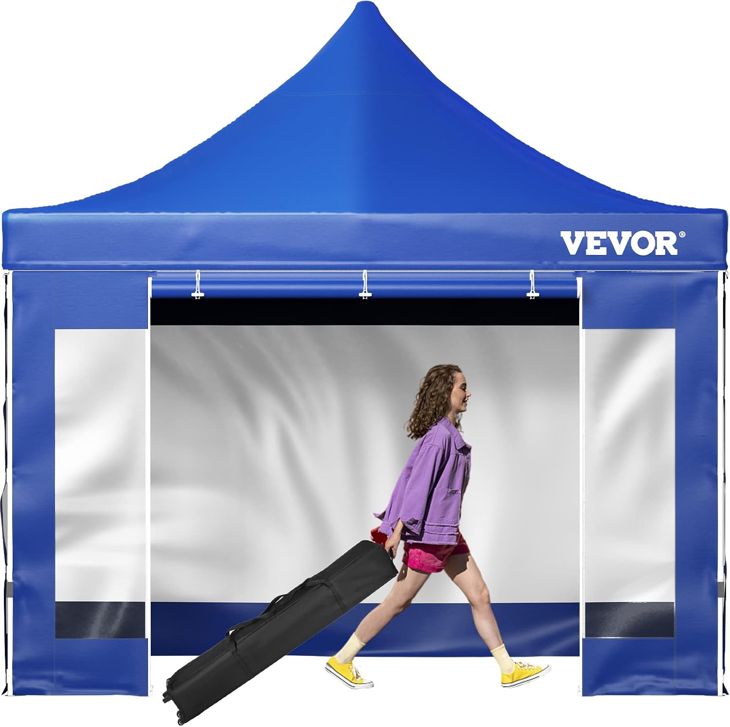 VEVOR 10x10 FT Pop up Canopy with Removable Sidewalls, Waterproof Winter Instant Canopies, Portable Gazebo Tent with Wheeled Bag, UV Resistant Enclosed Canopy for All-Weather Outdoor Events Blue